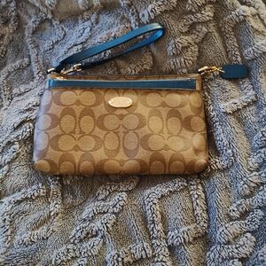 Coach Brown and Blue Signature Wristlet